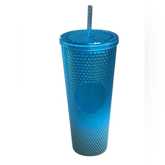 Starbucks Cold Beverage Blue Ombré Textured Jewel Sparkle Tumbler w/Straw 24 oz - Picture 2 of 9